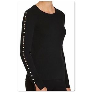 Belle France Cashmere Black Sweater Pearl Embellish Size L Large NEW NWT